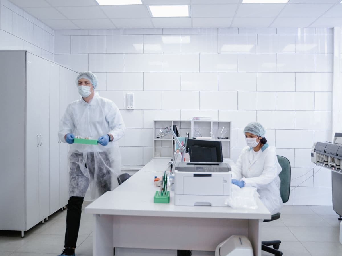 Scientists working together in a modern research laboratory